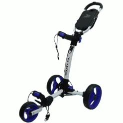 AXGLO TRILITE 3 WHEEL GOLF TROLLEY – WHITE / BLUE +FREE £39.99 ACCESSORY PACK