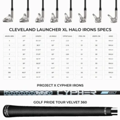 CLEVELAND LAUNCHER XL HALO IRONS / LADIES GRAPHITE SHAFTS -Golf Sale Store HALOILSPECS 600x600 1