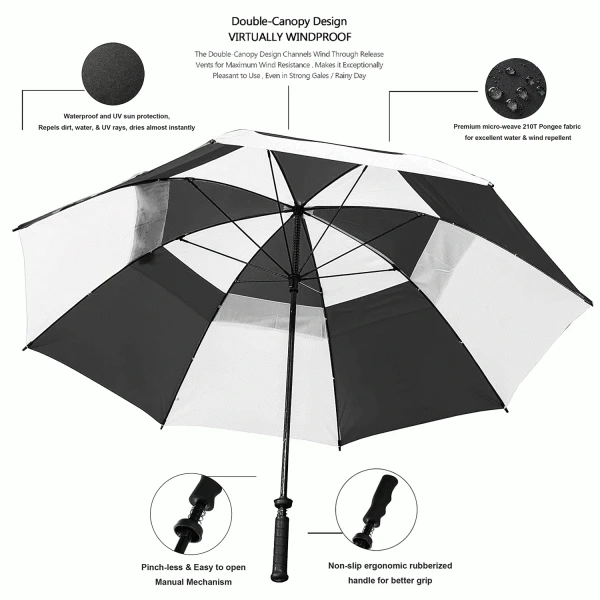 LONGRIDGE DELUXE 60” WINDPROOF DUAL CANNOPY GOLF UMBRELLA – BLUE 2 LONGRIDGE DELUXE 60” WINDPROOF DUAL CANNOPY GOLF UMBRELLA – BLUE - Image 2
